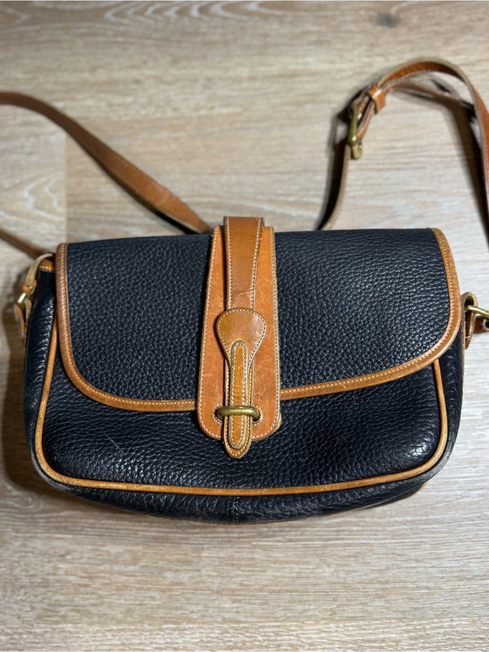 Dooney & Bourke Black Leather Crossbody with Tan Trim